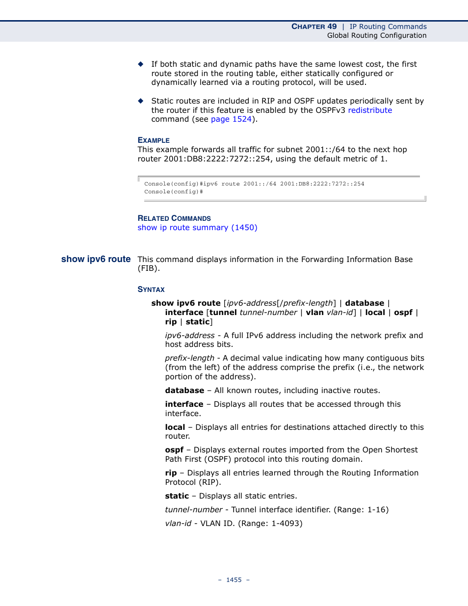 Show ipv6 route | LevelOne GTL-2691 User Manual | Page 1455 / 1644