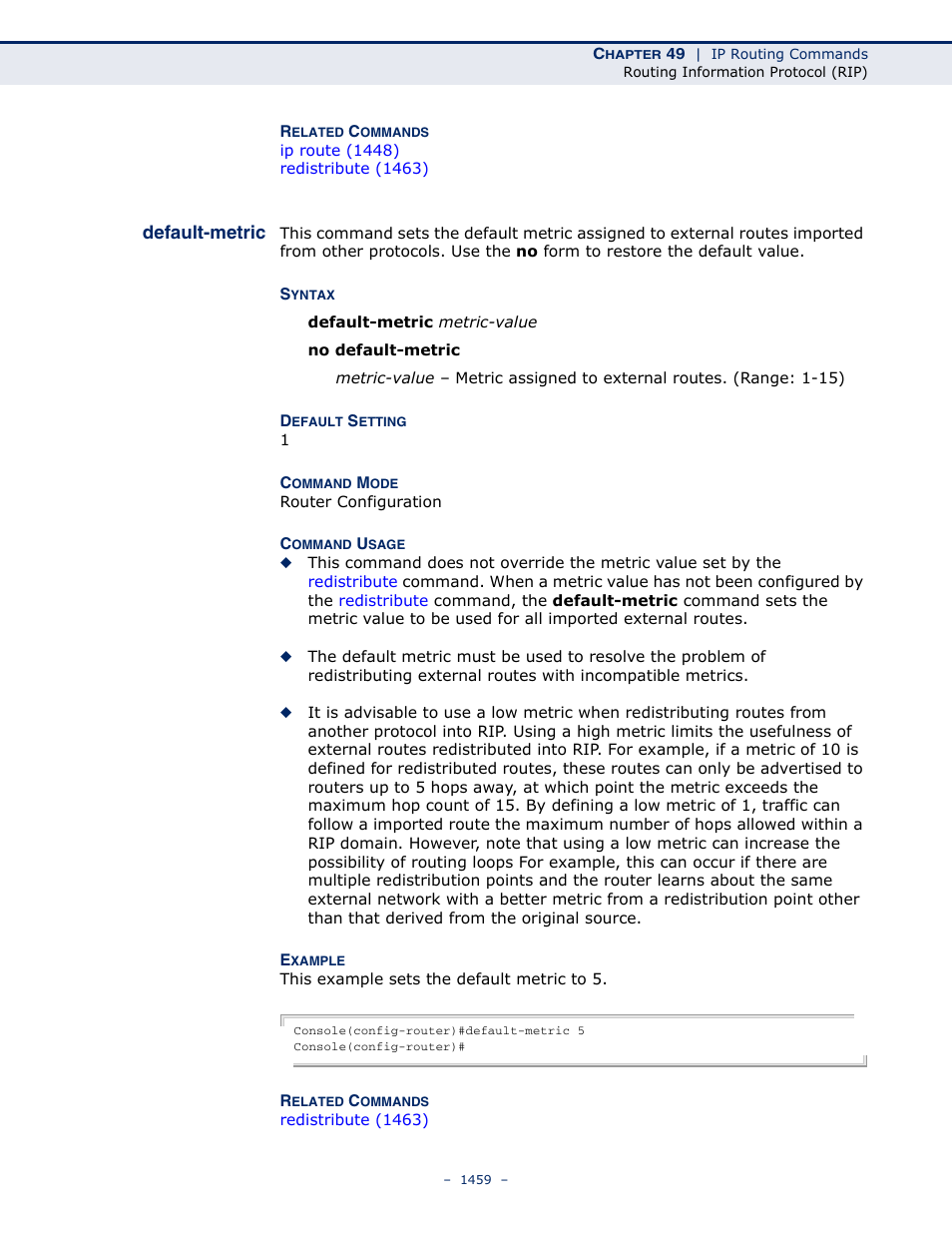 Default-metric, Default-metric 1459 | LevelOne GTL-2691 User Manual | Page 1459 / 1644