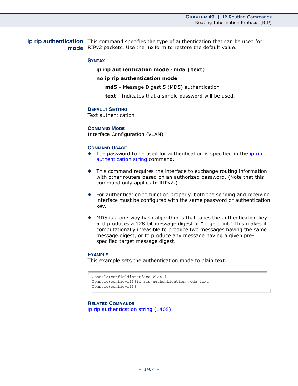 Ip rip authentication mode, Ip rip authentication, Mode | LevelOne GTL-2691 User Manual | Page 1467 / 1644