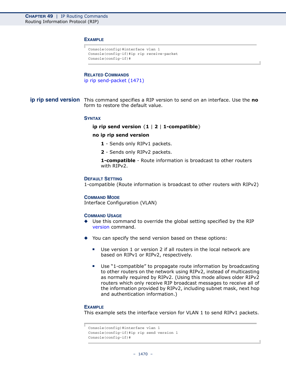 Ip rip send version, Ip rip send, Version | Rip send version, Ip rip send version (1470) | LevelOne GTL-2691 User Manual | Page 1470 / 1644