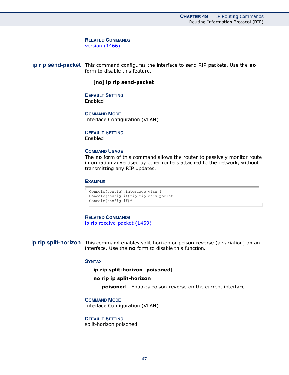 Ip rip send-packet, Ip rip split-horizon | LevelOne GTL-2691 User Manual | Page 1471 / 1644