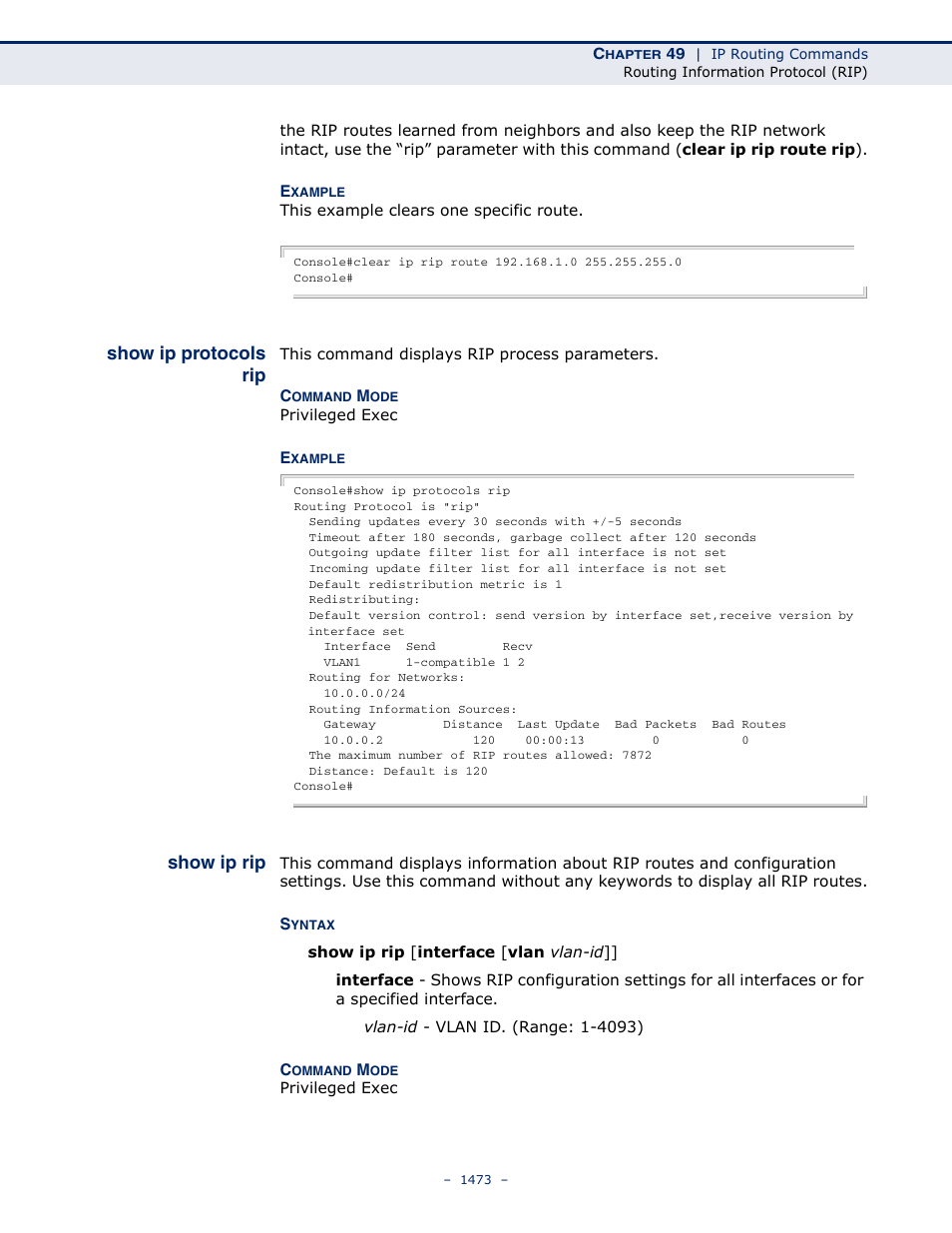 Show ip protocols rip, Show ip rip | LevelOne GTL-2691 User Manual | Page 1473 / 1644