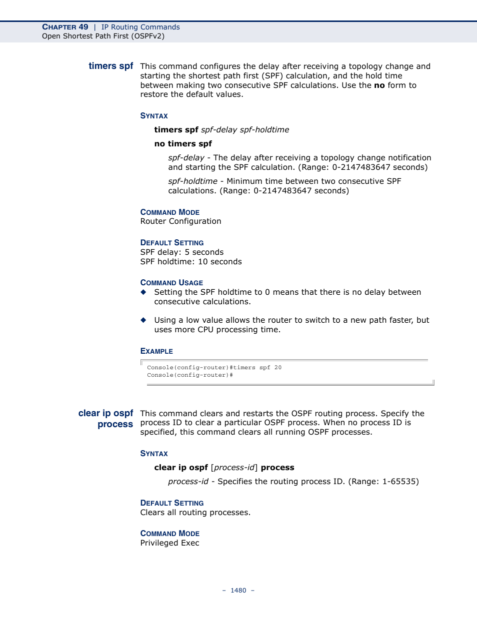 Timers spf, Clear ip ospf process | LevelOne GTL-2691 User Manual | Page 1480 / 1644