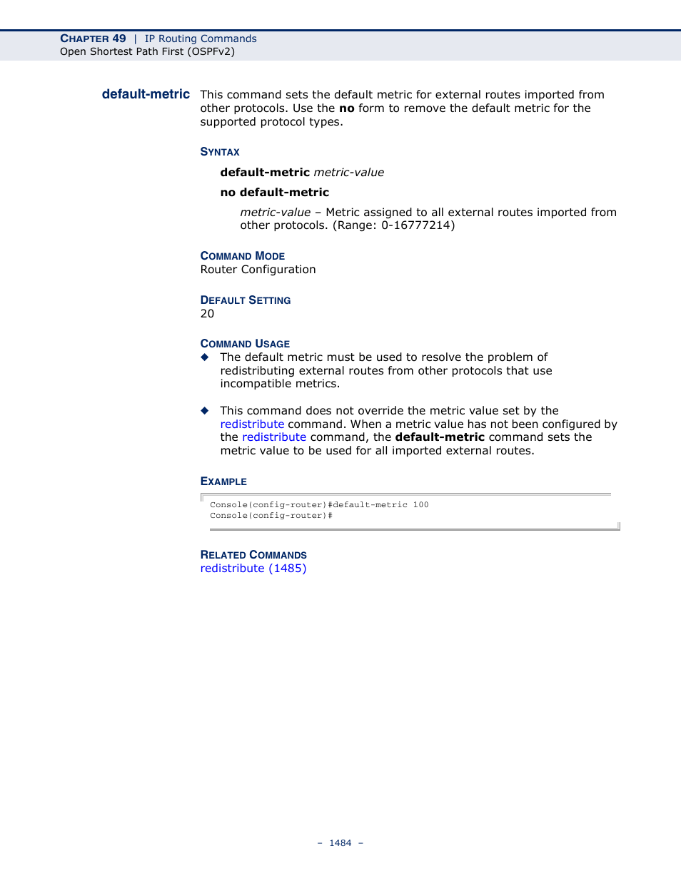 Default-metric, Default-metric 1484 | LevelOne GTL-2691 User Manual | Page 1484 / 1644