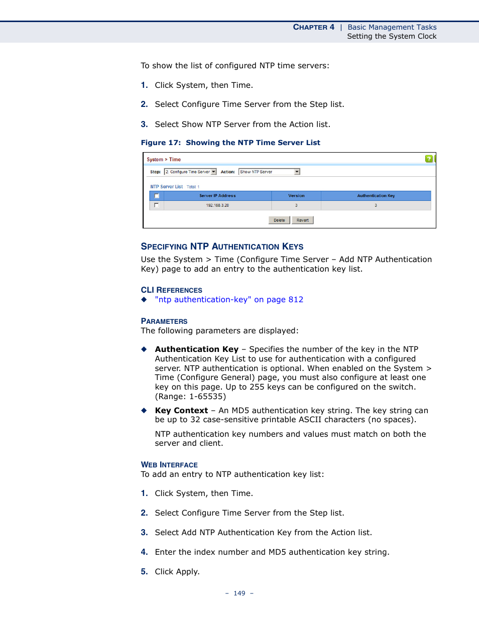 Specifying ntp authentication keys, Figure 17: showing the ntp time server list | LevelOne GTL-2691 User Manual | Page 149 / 1644