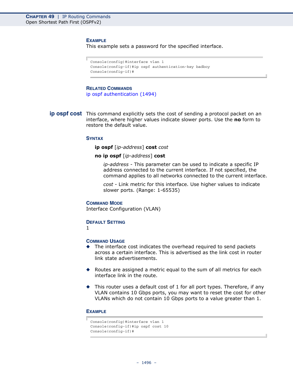 Ip ospf cost | LevelOne GTL-2691 User Manual | Page 1496 / 1644