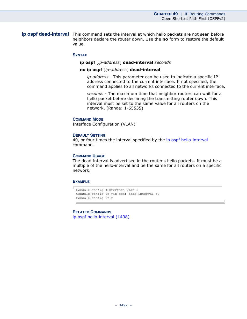 Ip ospf dead-interval | LevelOne GTL-2691 User Manual | Page 1497 / 1644