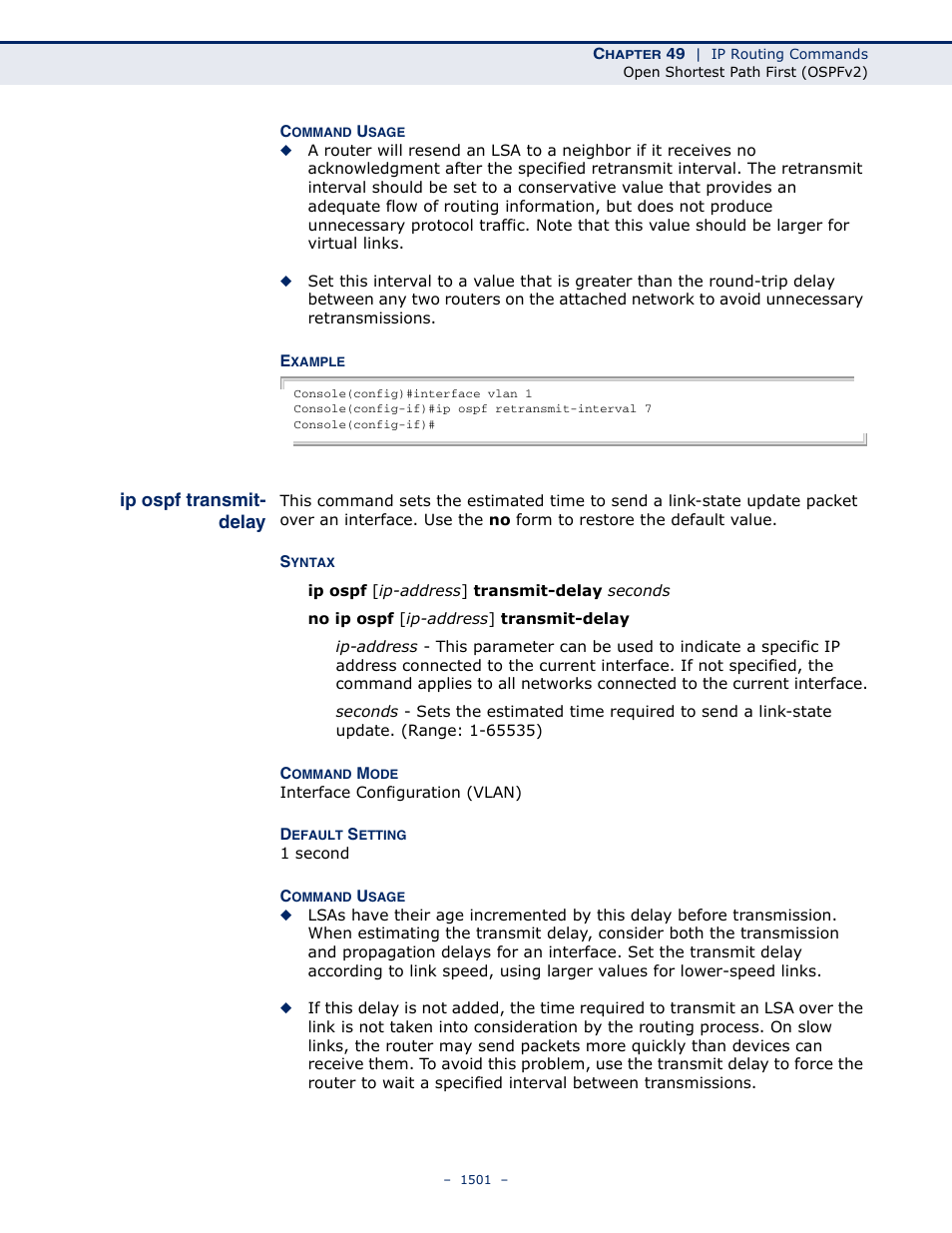 Ip ospf transmit- delay, Ip ospf transmit-delay | LevelOne GTL-2691 User Manual | Page 1501 / 1644