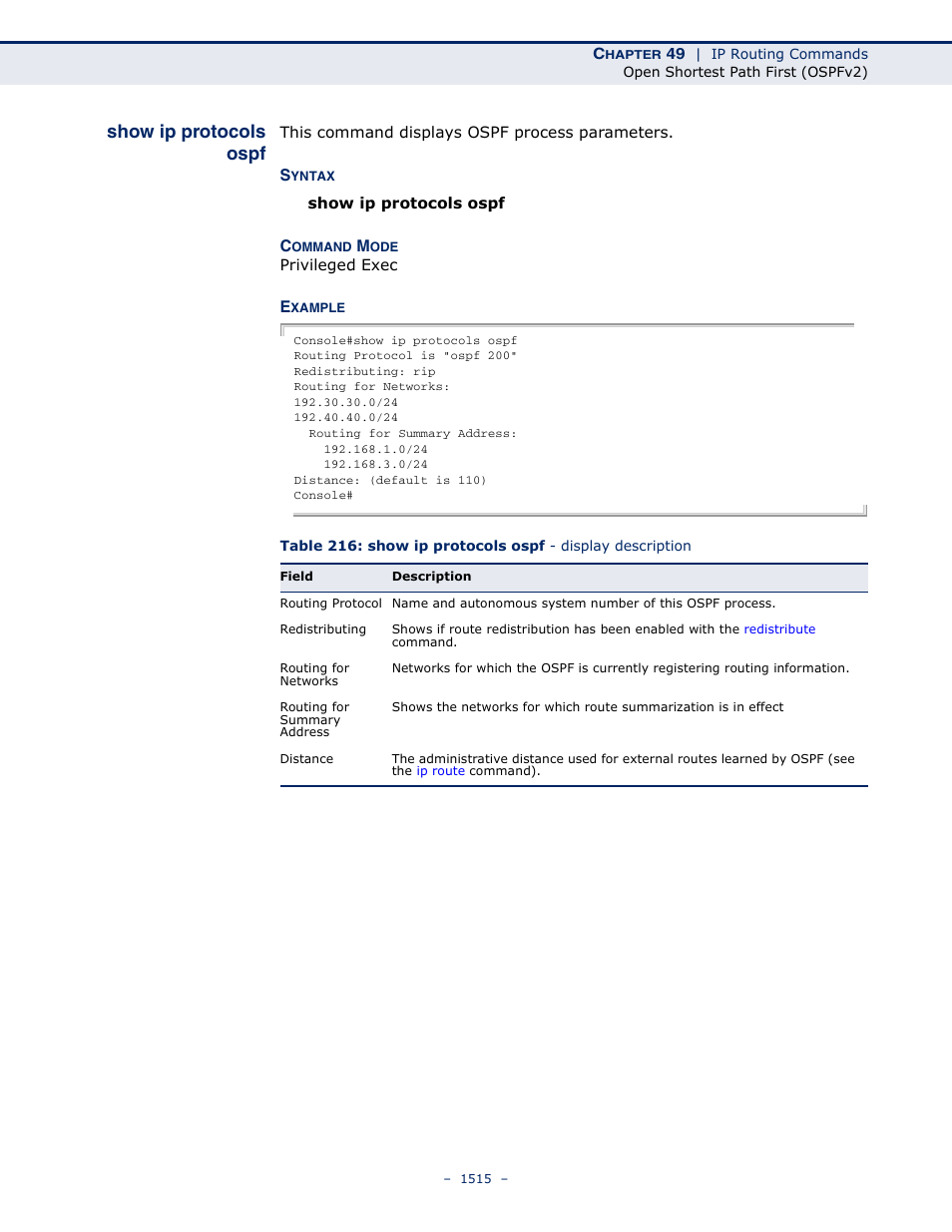 Show ip protocols ospf | LevelOne GTL-2691 User Manual | Page 1515 / 1644