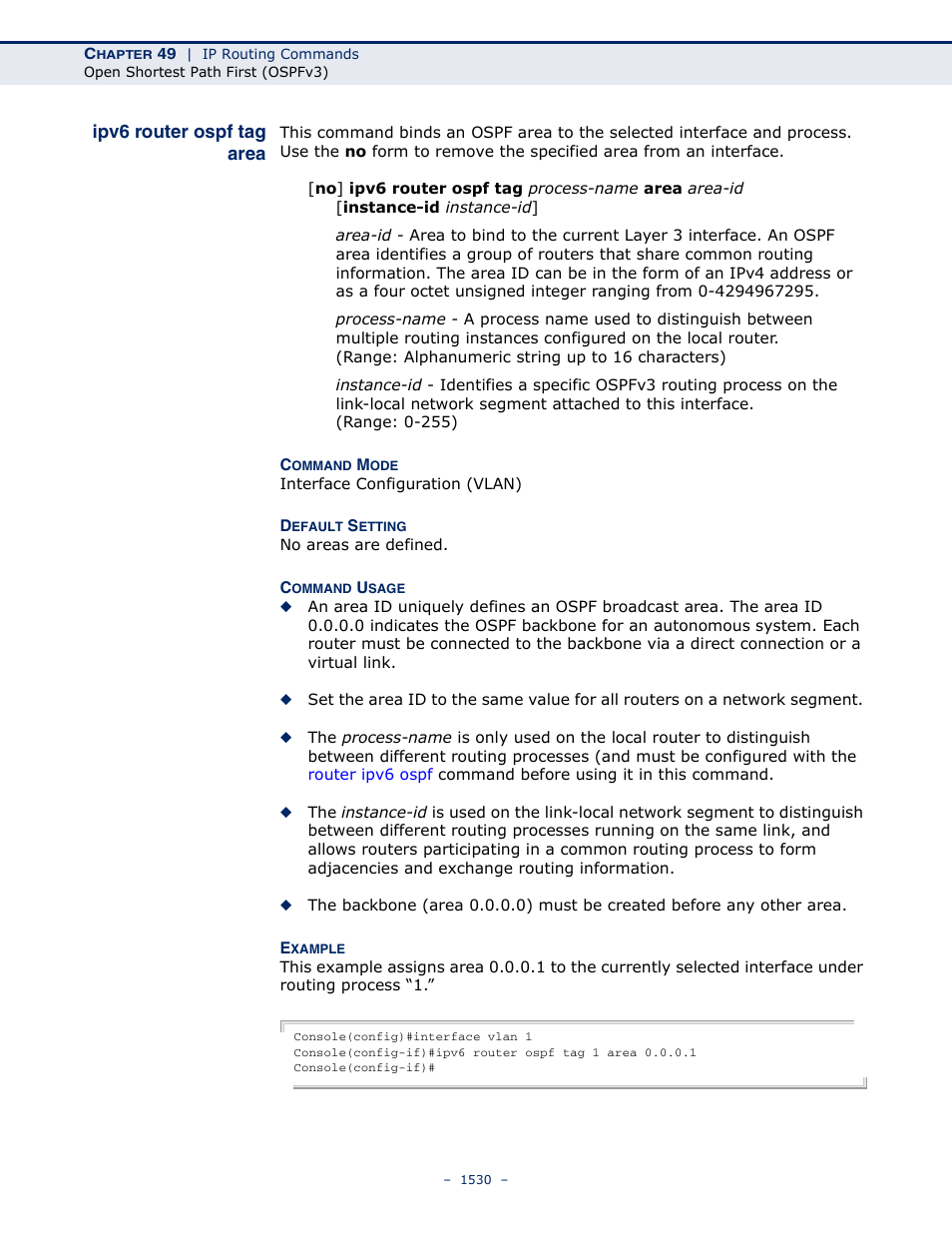 Ipv6 router ospf tag area, Ipv6 router ospf tag area (1530) | LevelOne GTL-2691 User Manual | Page 1530 / 1644