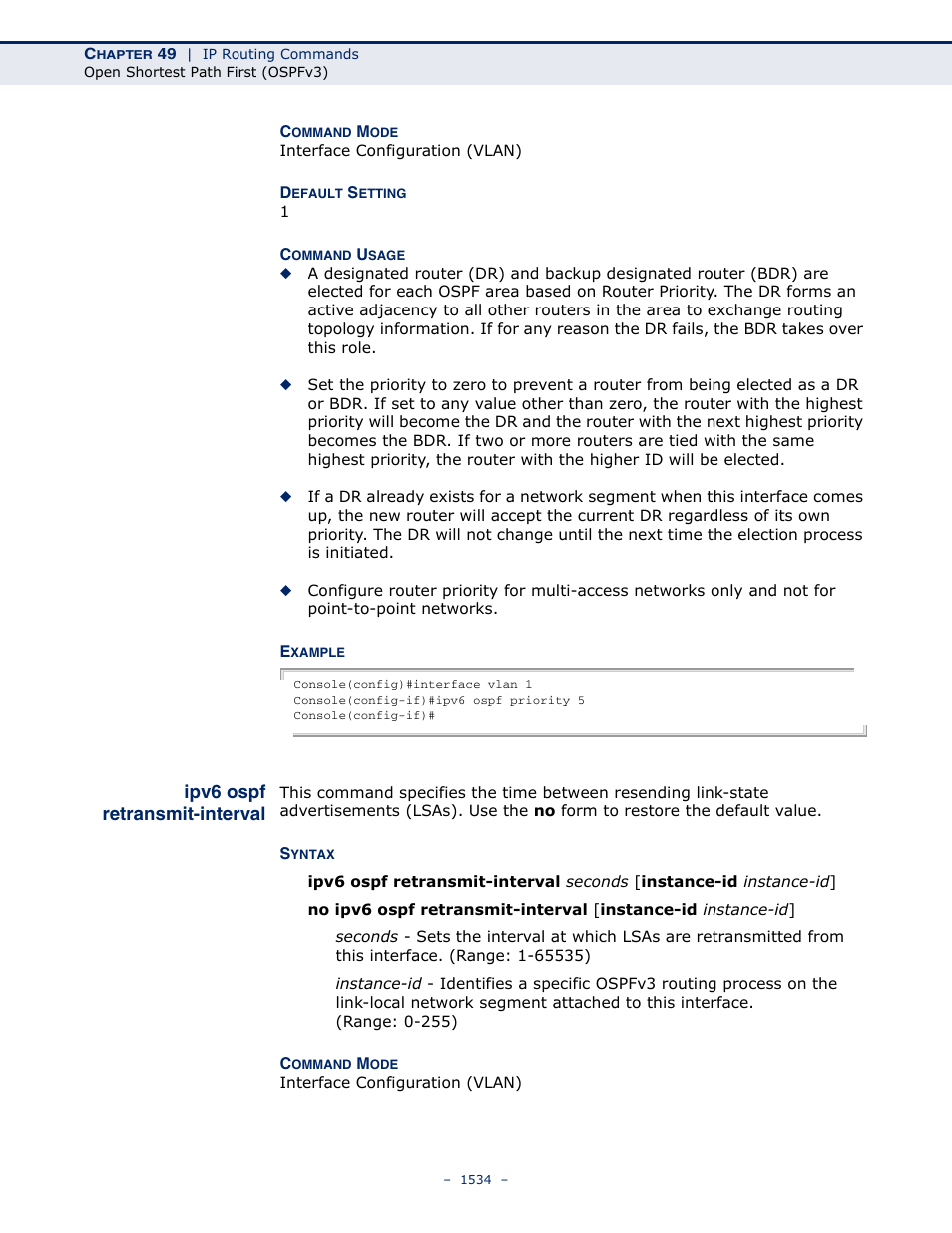 Ipv6 ospf retransmit-interval, Ipv6 ospf retransmit, Interval | LevelOne GTL-2691 User Manual | Page 1534 / 1644