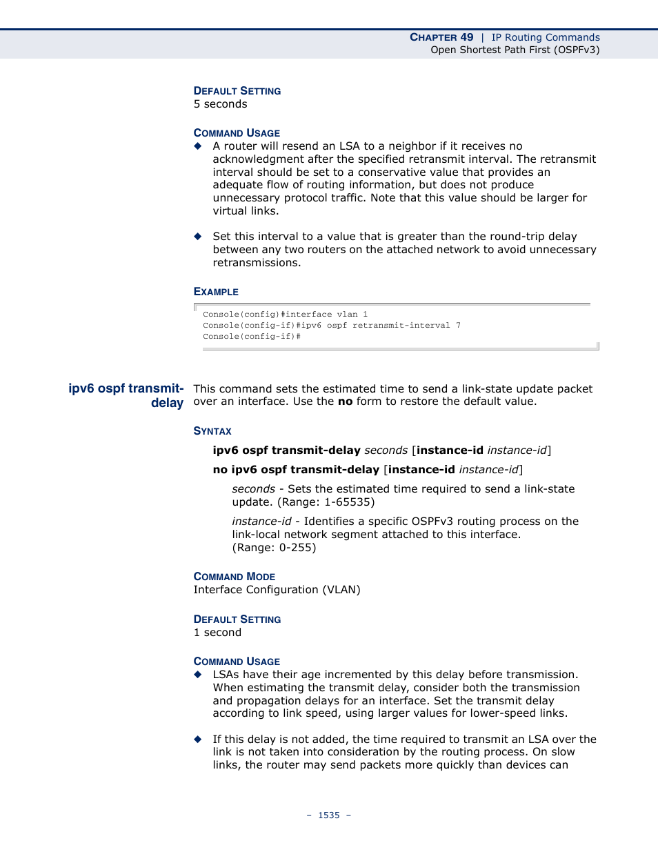 Ipv6 ospf transmit- delay, Ipv6 ospf transmit-delay | LevelOne GTL-2691 User Manual | Page 1535 / 1644