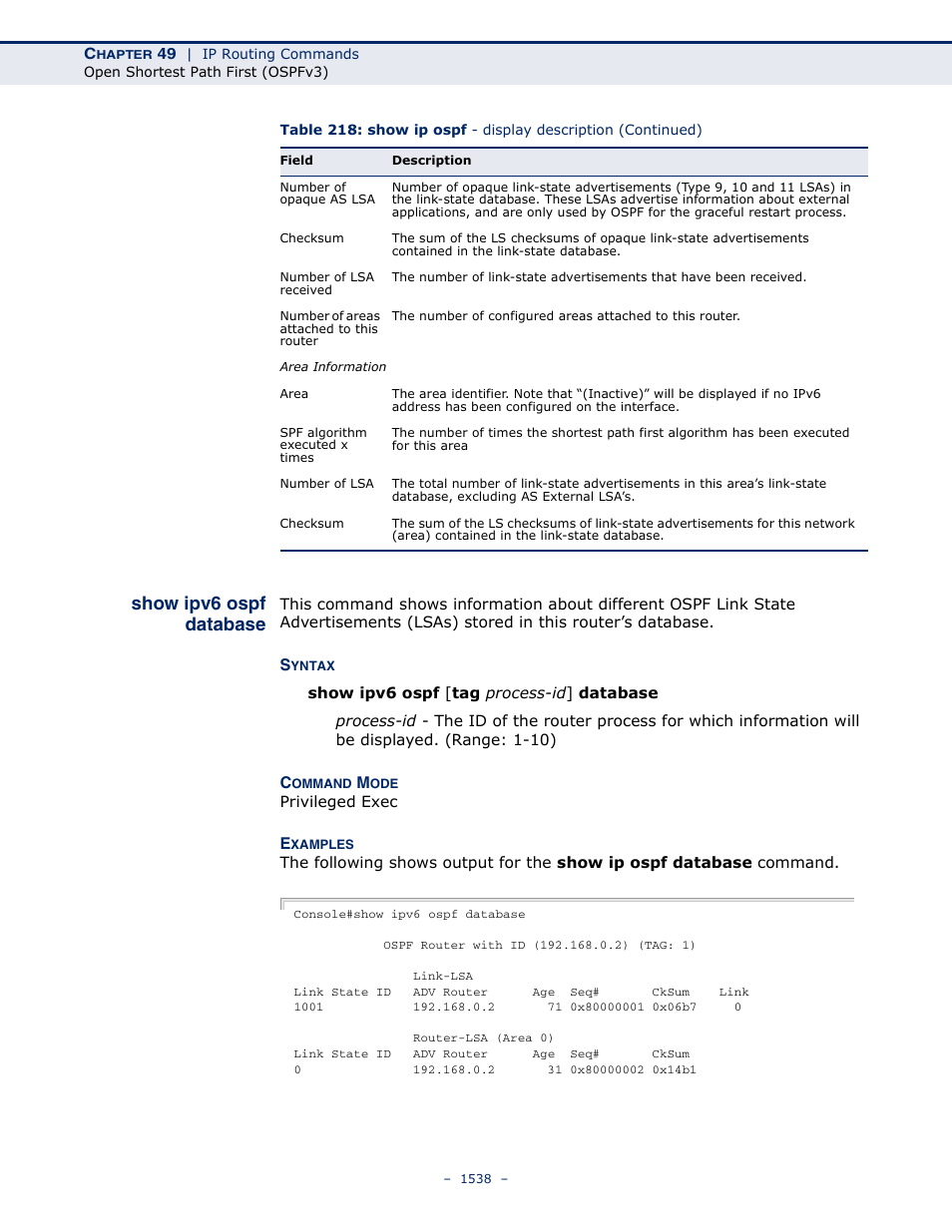 Show ipv6 ospf database | LevelOne GTL-2691 User Manual | Page 1538 / 1644