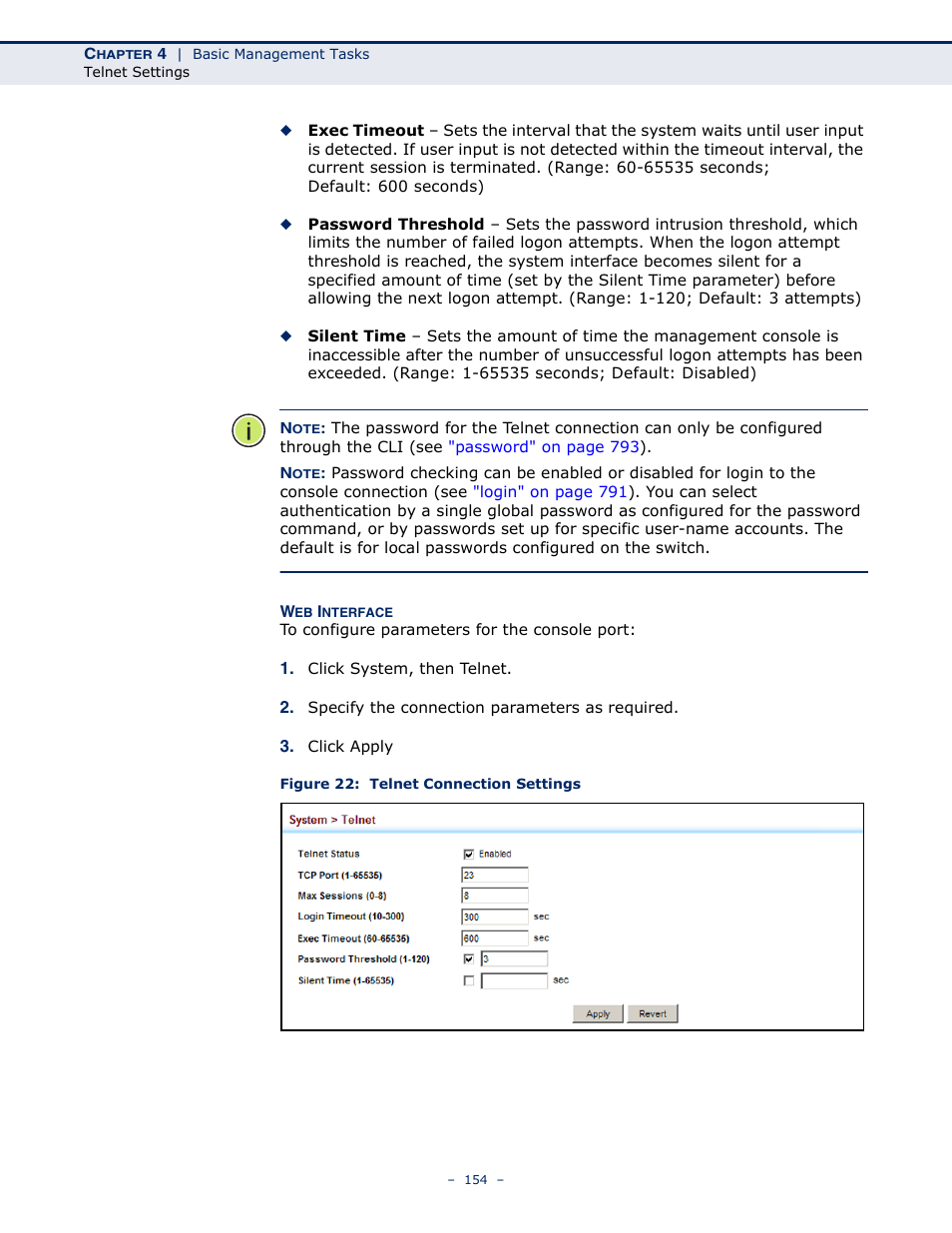 Figure 22: telnet connection settings | LevelOne GTL-2691 User Manual | Page 154 / 1644