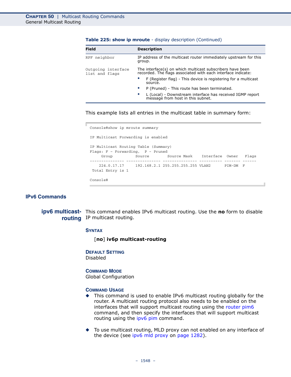 Ipv6 commands, Ipv6 multicast- routing, Ipv6 multicast-routing | LevelOne GTL-2691 User Manual | Page 1548 / 1644