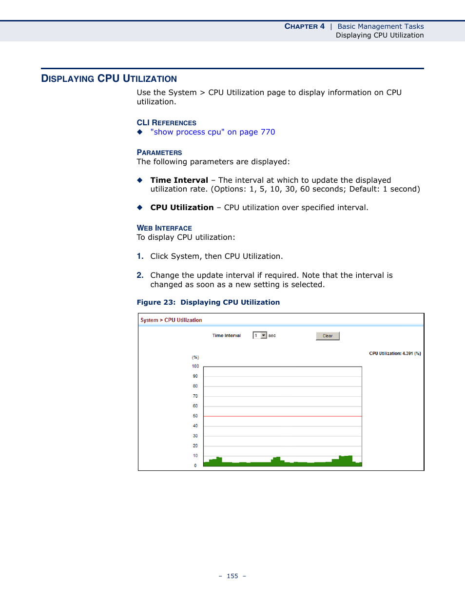 Displaying cpu utilization, Figure 23: displaying cpu utilization, Cpu u | LevelOne GTL-2691 User Manual | Page 155 / 1644