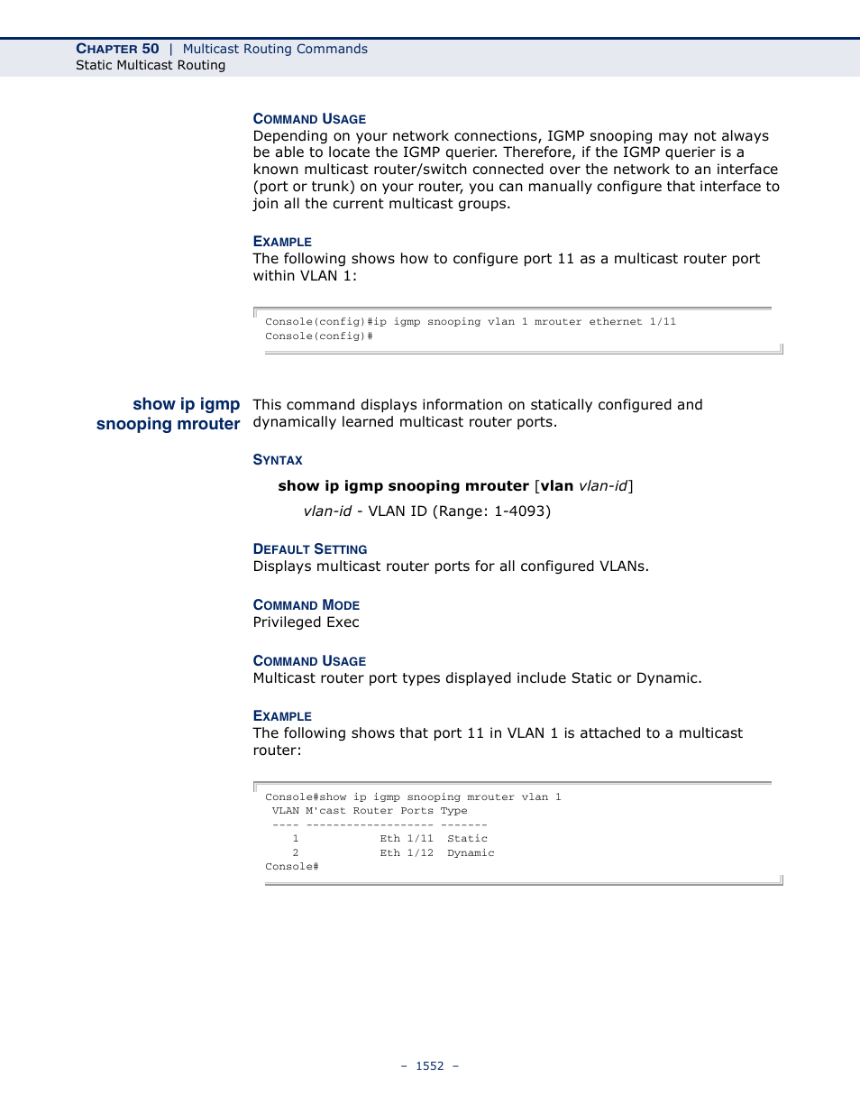 Show ip igmp snooping mrouter, Show ip igmp snooping, Mrouter | LevelOne GTL-2691 User Manual | Page 1552 / 1644