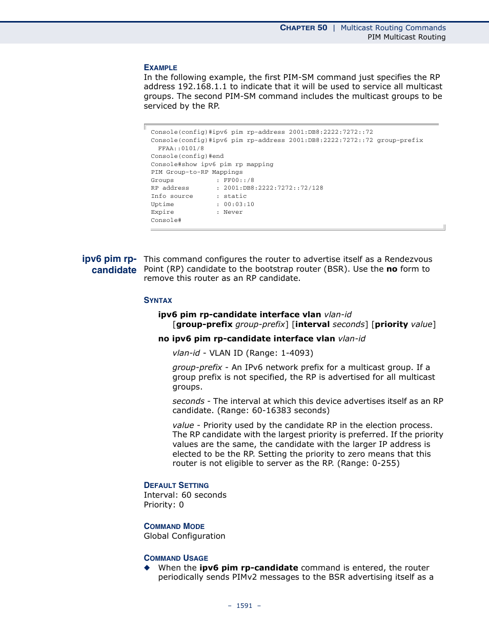 Ipv6 pim rp- candidate, Ipv6 pim rp-candidate | LevelOne GTL-2691 User Manual | Page 1591 / 1644