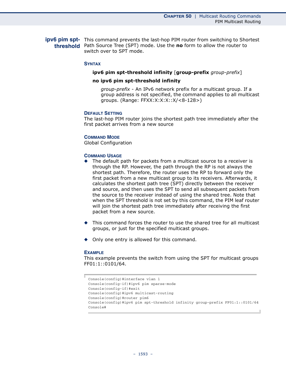 Ipv6 pim spt- threshold, Ipv6 pim spt-threshold | LevelOne GTL-2691 User Manual | Page 1593 / 1644