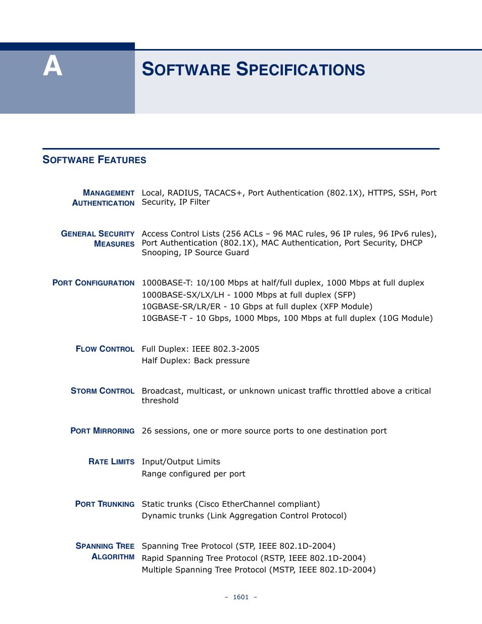 Software specifications, Software features, Oftware | Pecifications | LevelOne GTL-2691 User Manual | Page 1601 / 1644