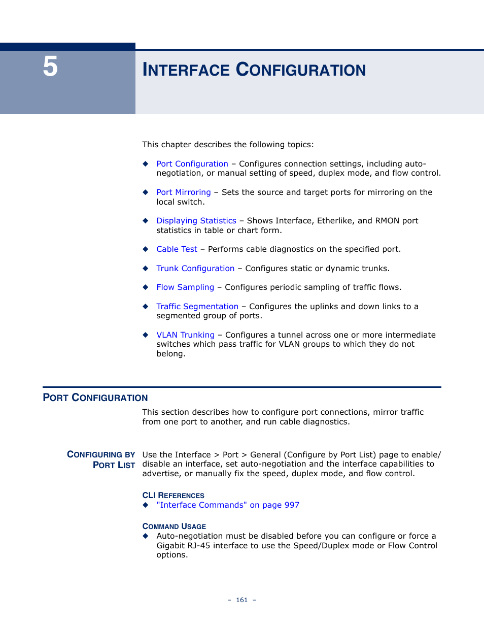 Interface configuration, Port configuration, Configuring by port list | Nterface, Onfiguration | LevelOne GTL-2691 User Manual | Page 161 / 1644