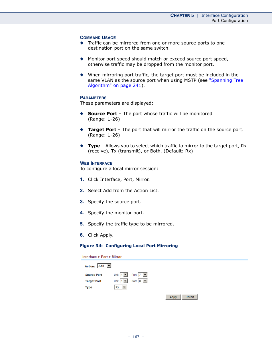 Figure 34: configuring local port mirroring | LevelOne GTL-2691 User Manual | Page 167 / 1644