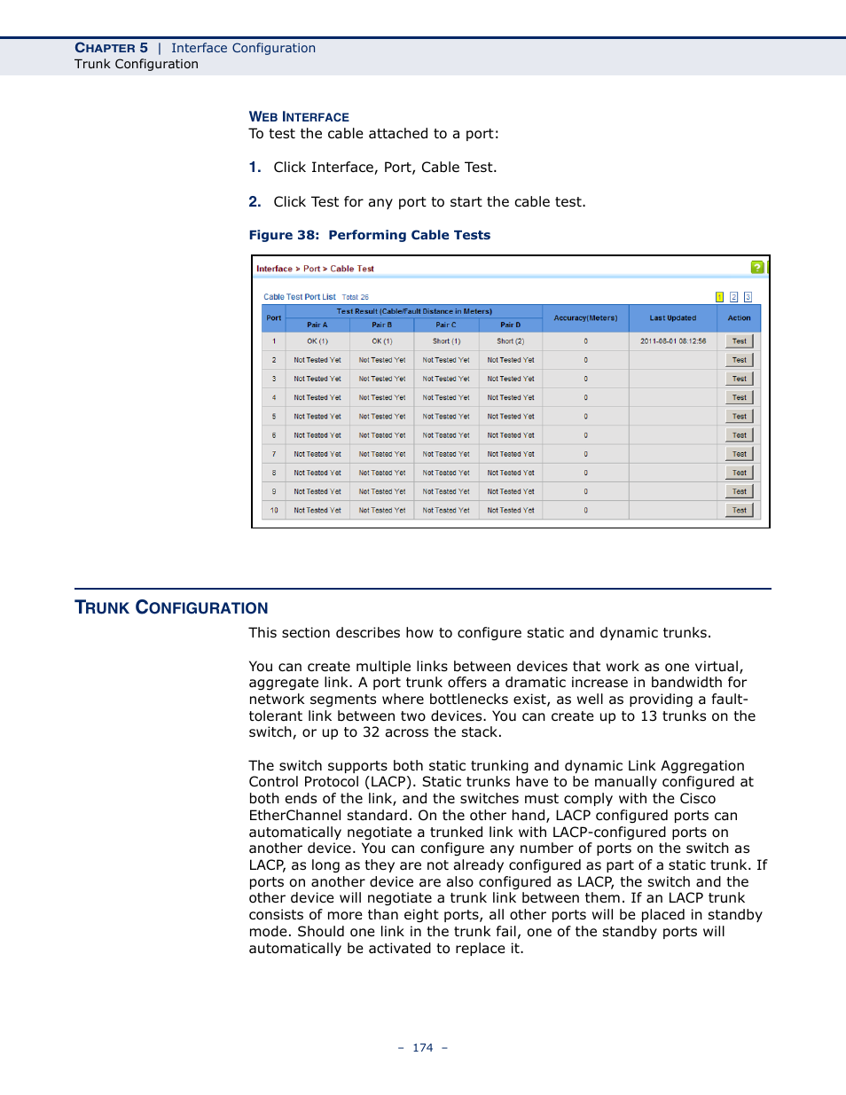 Trunk configuration, Figure 38: performing cable tests | LevelOne GTL-2691 User Manual | Page 174 / 1644