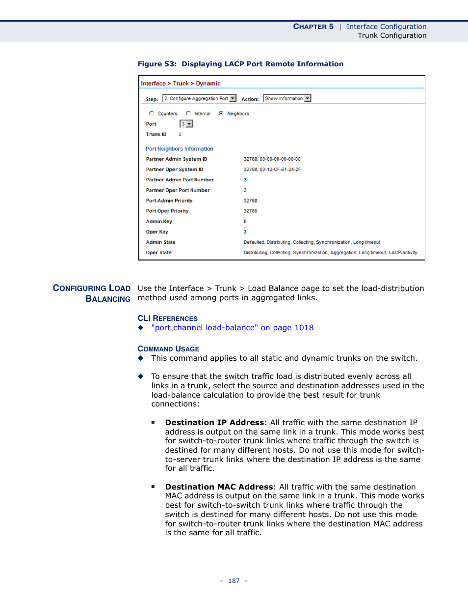 Configuring load balancing, Figure 53: displaying lacp port remote information | LevelOne GTL-2691 User Manual | Page 187 / 1644