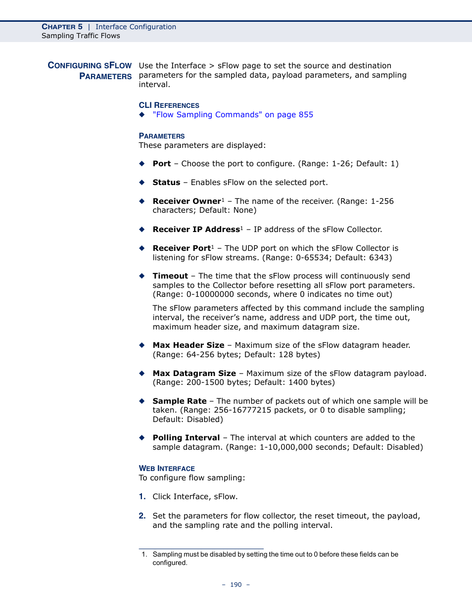 Configuring sflow parameters | LevelOne GTL-2691 User Manual | Page 190 / 1644