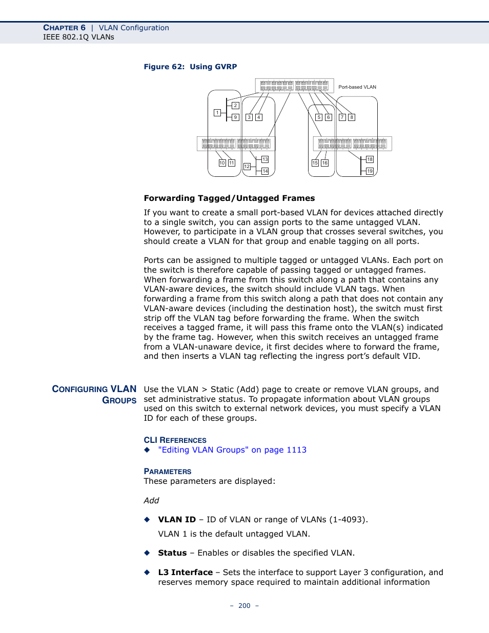 Configuring vlan groups, Figure 62: using gvrp, Vlan g | LevelOne GTL-2691 User Manual | Page 200 / 1644