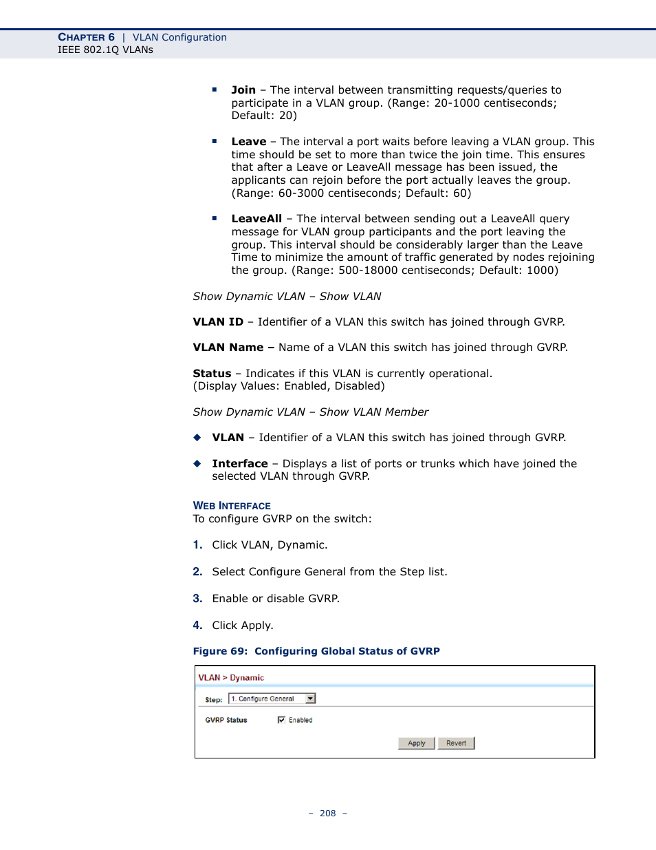 Figure 69: configuring global status of gvrp | LevelOne GTL-2691 User Manual | Page 208 / 1644