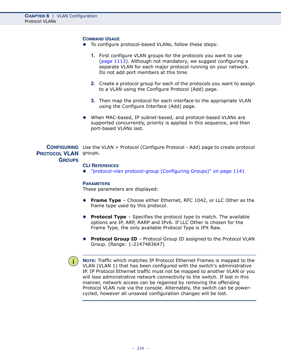 Configuring protocol vlan groups | LevelOne GTL-2691 User Manual | Page 224 / 1644