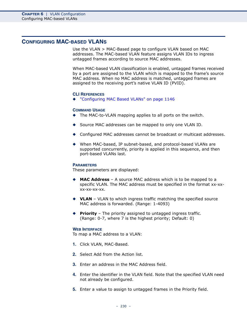 Configuring mac-based vlans, Vlan | LevelOne GTL-2691 User Manual | Page 230 / 1644