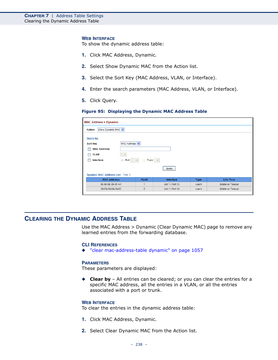 Clearing the dynamic address table | LevelOne GTL-2691 User Manual | Page 238 / 1644