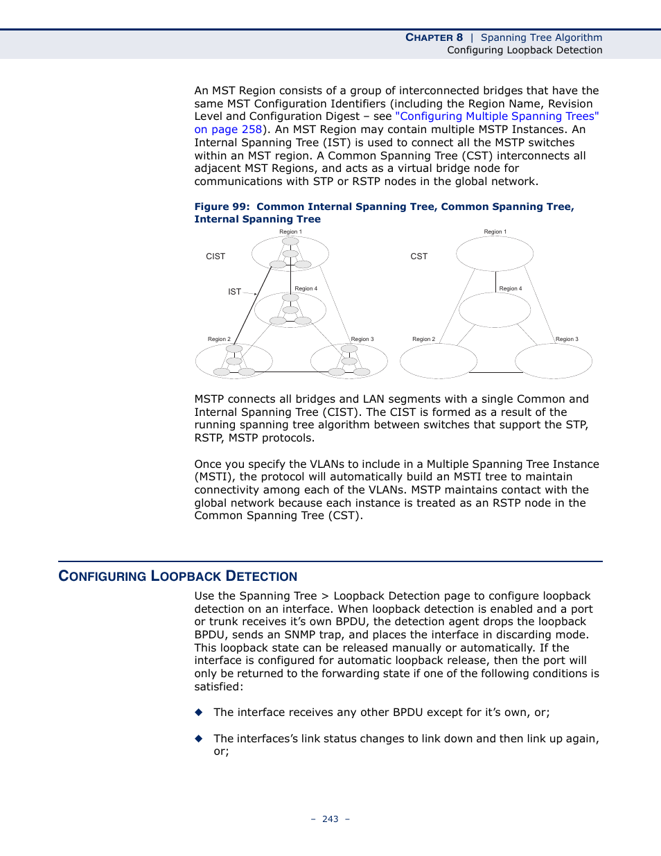 Configuring loopback detection, Internal spanning tree 243, Loopback detection | LevelOne GTL-2691 User Manual | Page 243 / 1644