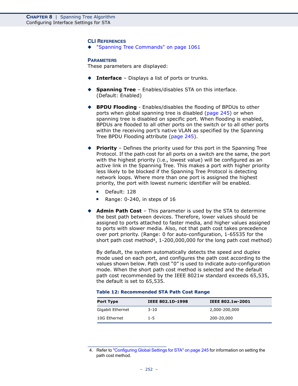 Table 12: recommended sta path cost range | LevelOne GTL-2691 User Manual | Page 252 / 1644
