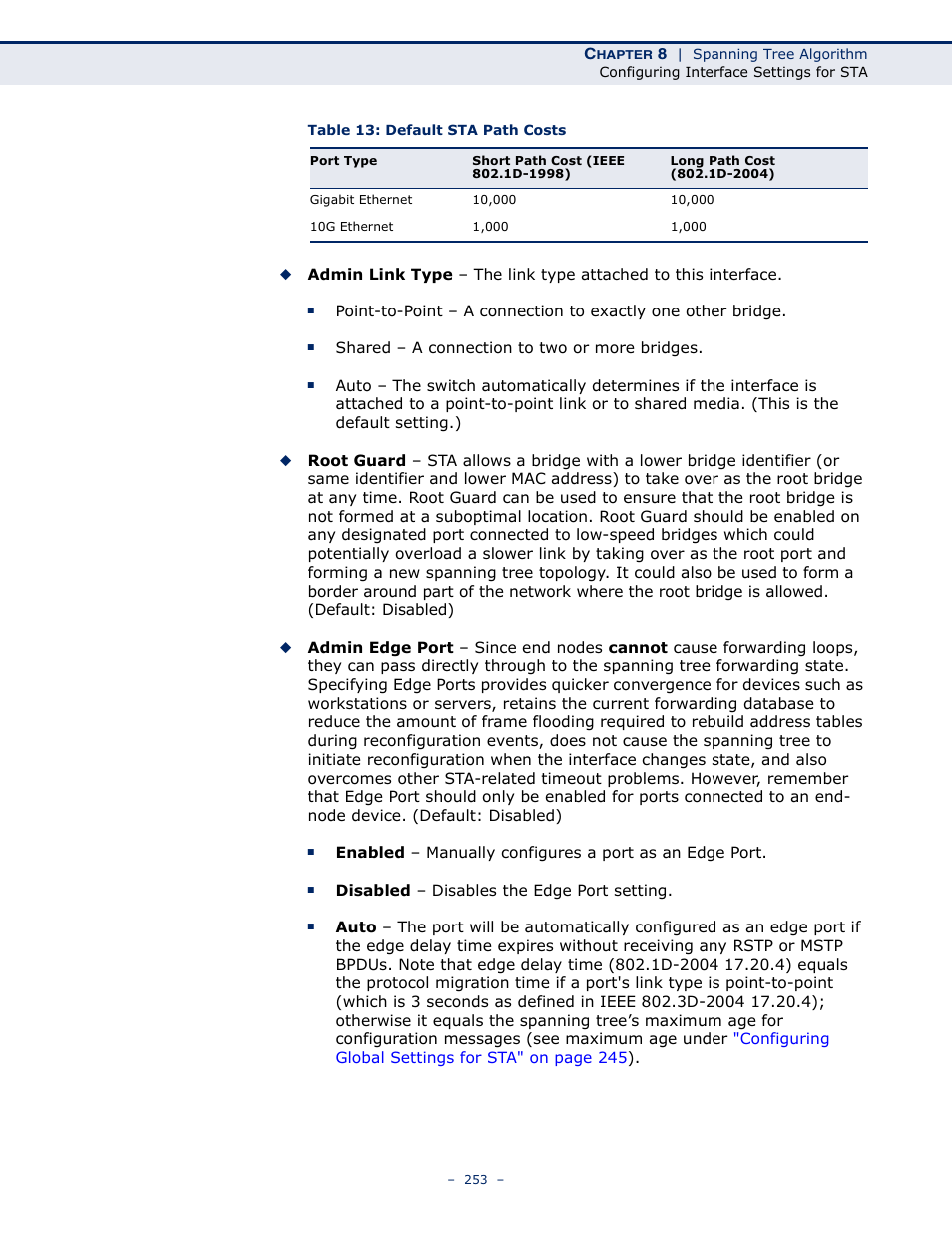 Table 13: default sta path costs | LevelOne GTL-2691 User Manual | Page 253 / 1644