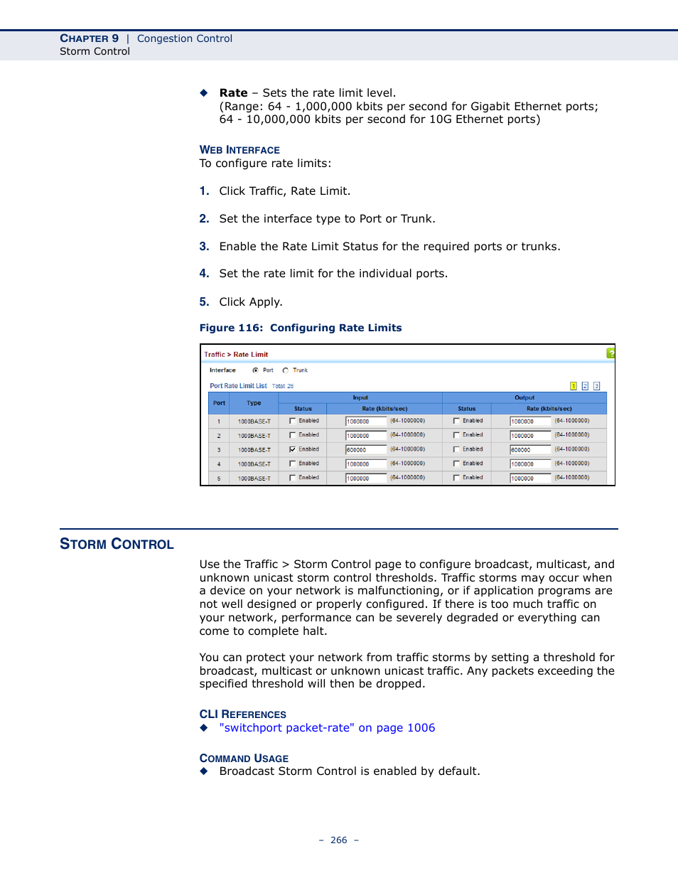 Storm control, Figure 116: configuring rate limits | LevelOne GTL-2691 User Manual | Page 266 / 1644