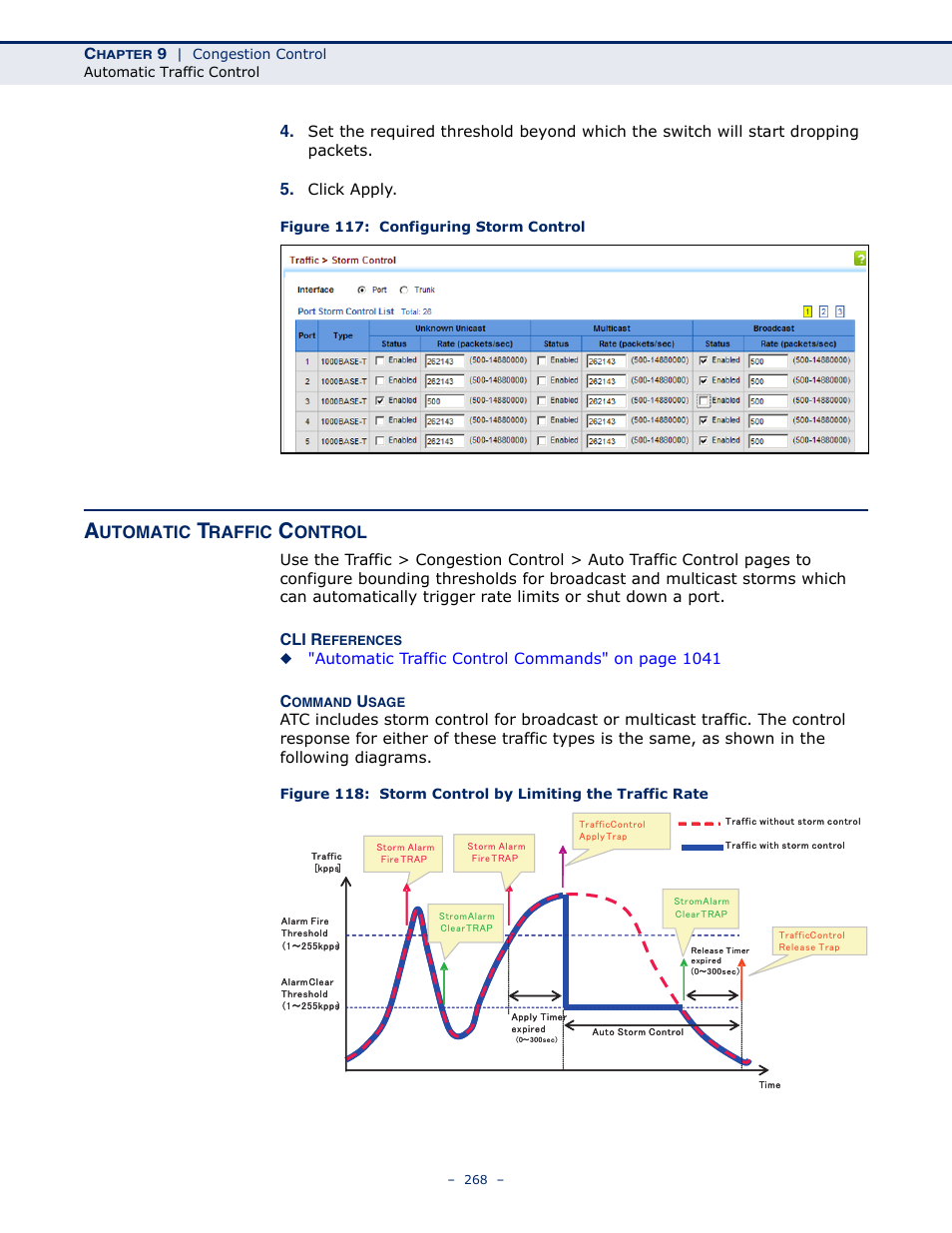 Automatic traffic control, Figure 117: configuring storm control, Utomatic | Raffic, Ontrol, Cli r | LevelOne GTL-2691 User Manual | Page 268 / 1644