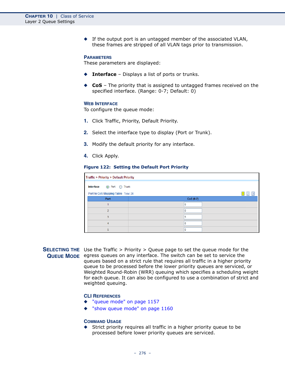 Selecting the queue mode, Figure 122: setting the default port priority | LevelOne GTL-2691 User Manual | Page 276 / 1644