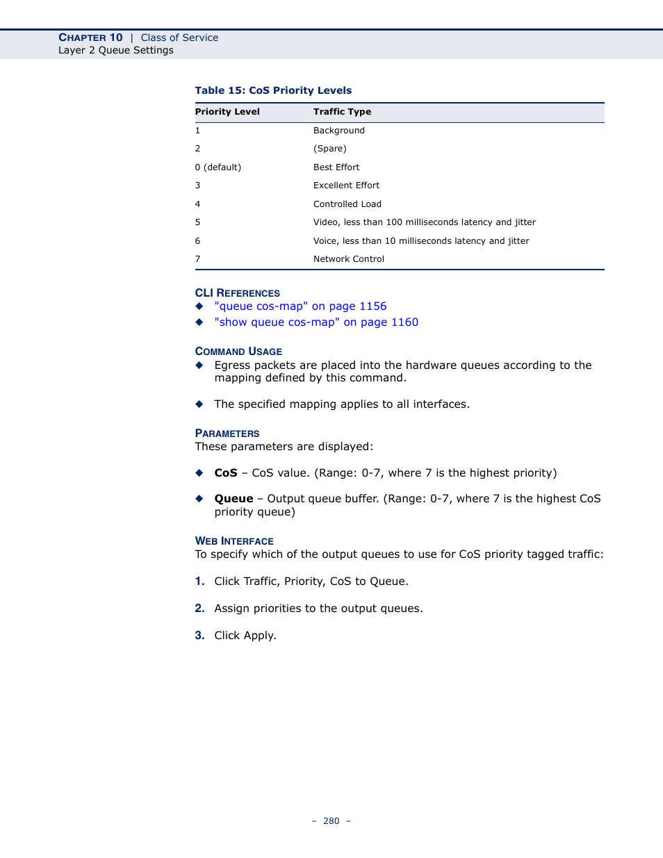 Table 15: cos priority levels | LevelOne GTL-2691 User Manual | Page 280 / 1644