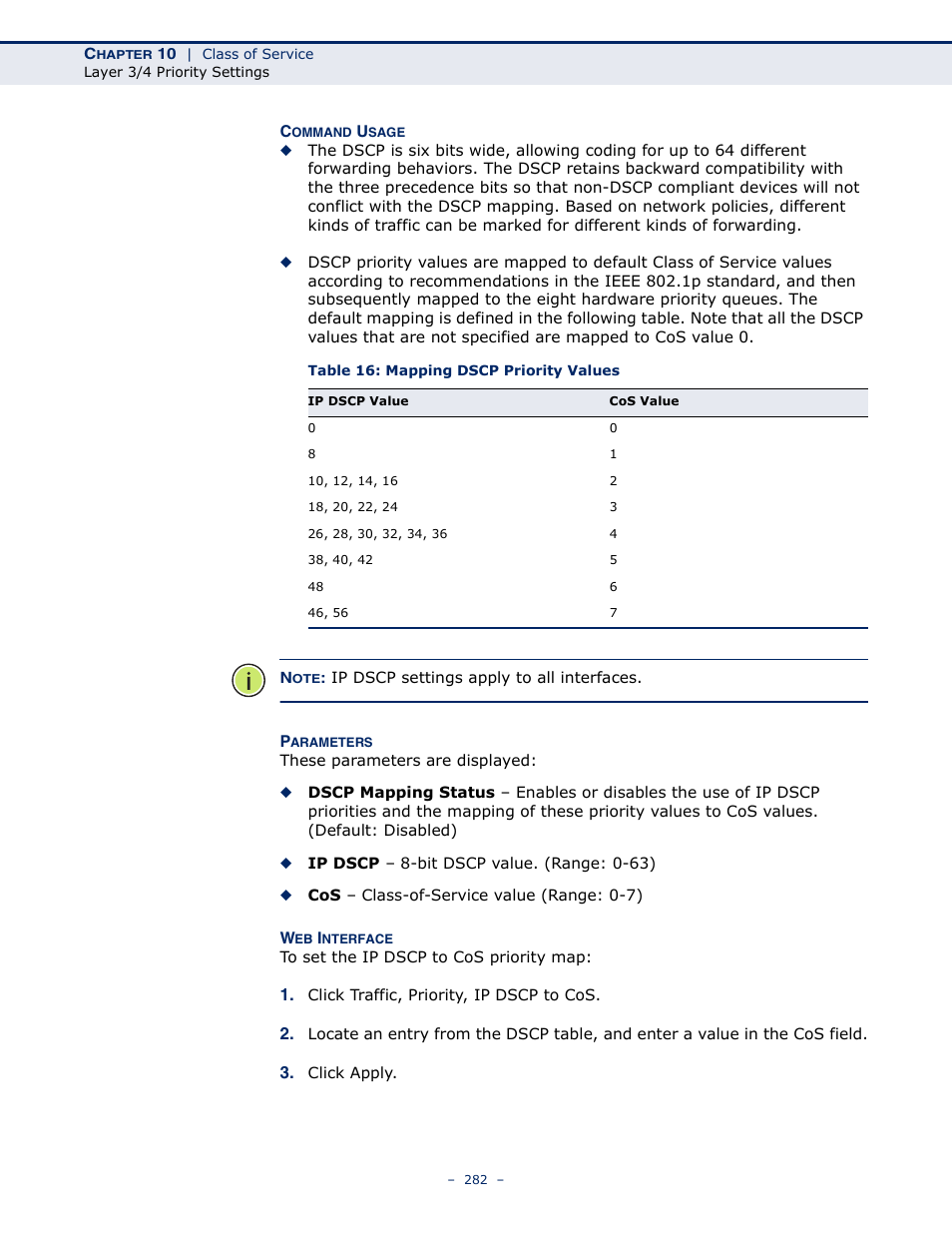Table 16: mapping dscp priority values | LevelOne GTL-2691 User Manual | Page 282 / 1644
