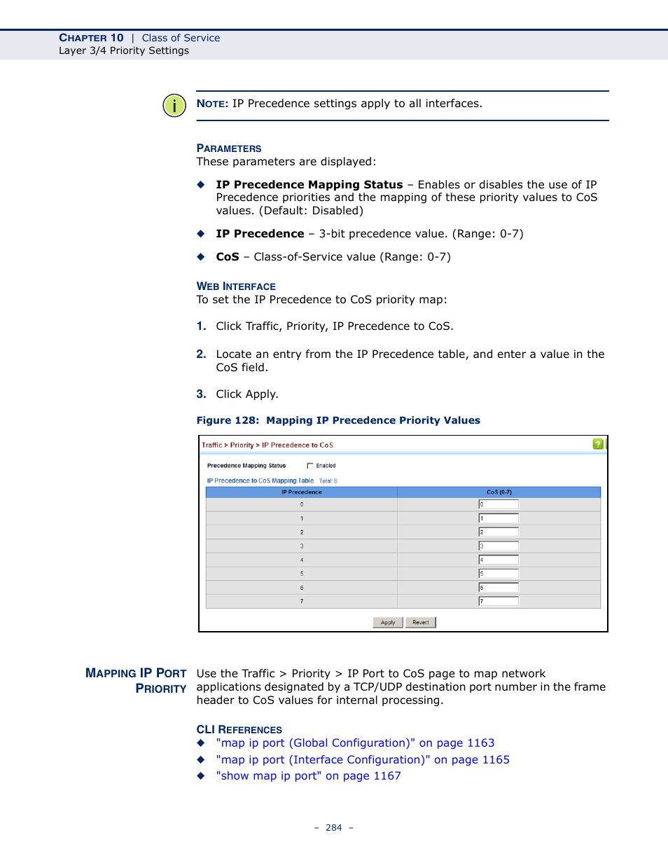 Mapping ip port priority, Figure 128: mapping ip precedence priority values | LevelOne GTL-2691 User Manual | Page 284 / 1644