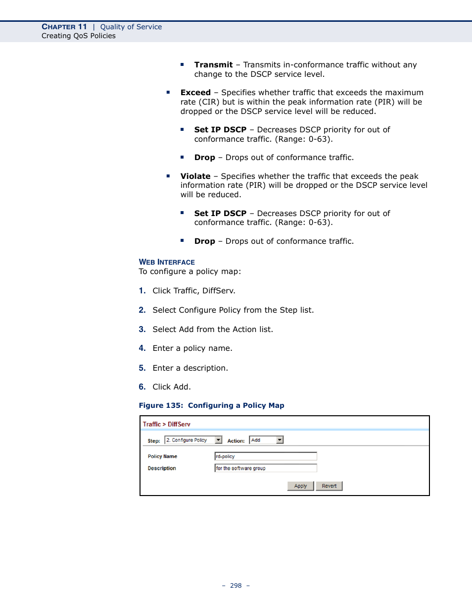 Figure 135: configuring a policy map | LevelOne GTL-2691 User Manual | Page 298 / 1644