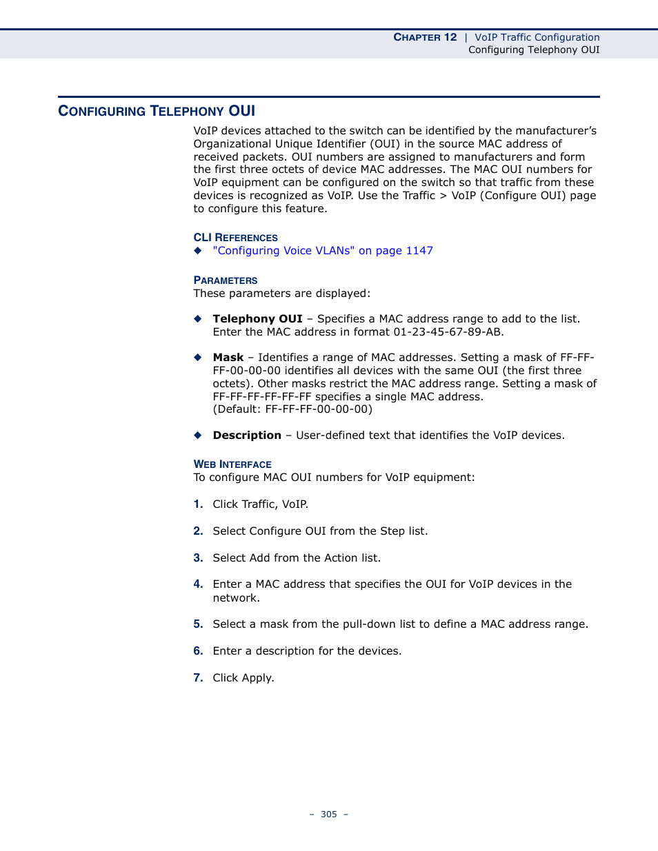 Configuring telephony oui, Telephony oui list | LevelOne GTL-2691 User Manual | Page 305 / 1644