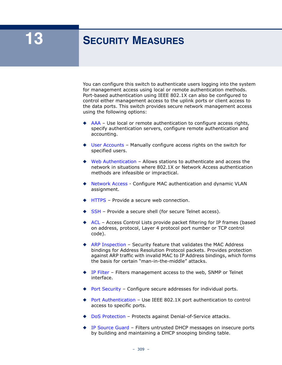 Security measures, 13 s, Ecurity | Easures | LevelOne GTL-2691 User Manual | Page 309 / 1644