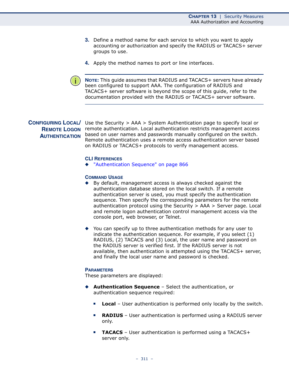 Configuring local/ remote logon authentication, Configuring local/remote logon authentication 31 | LevelOne GTL-2691 User Manual | Page 311 / 1644