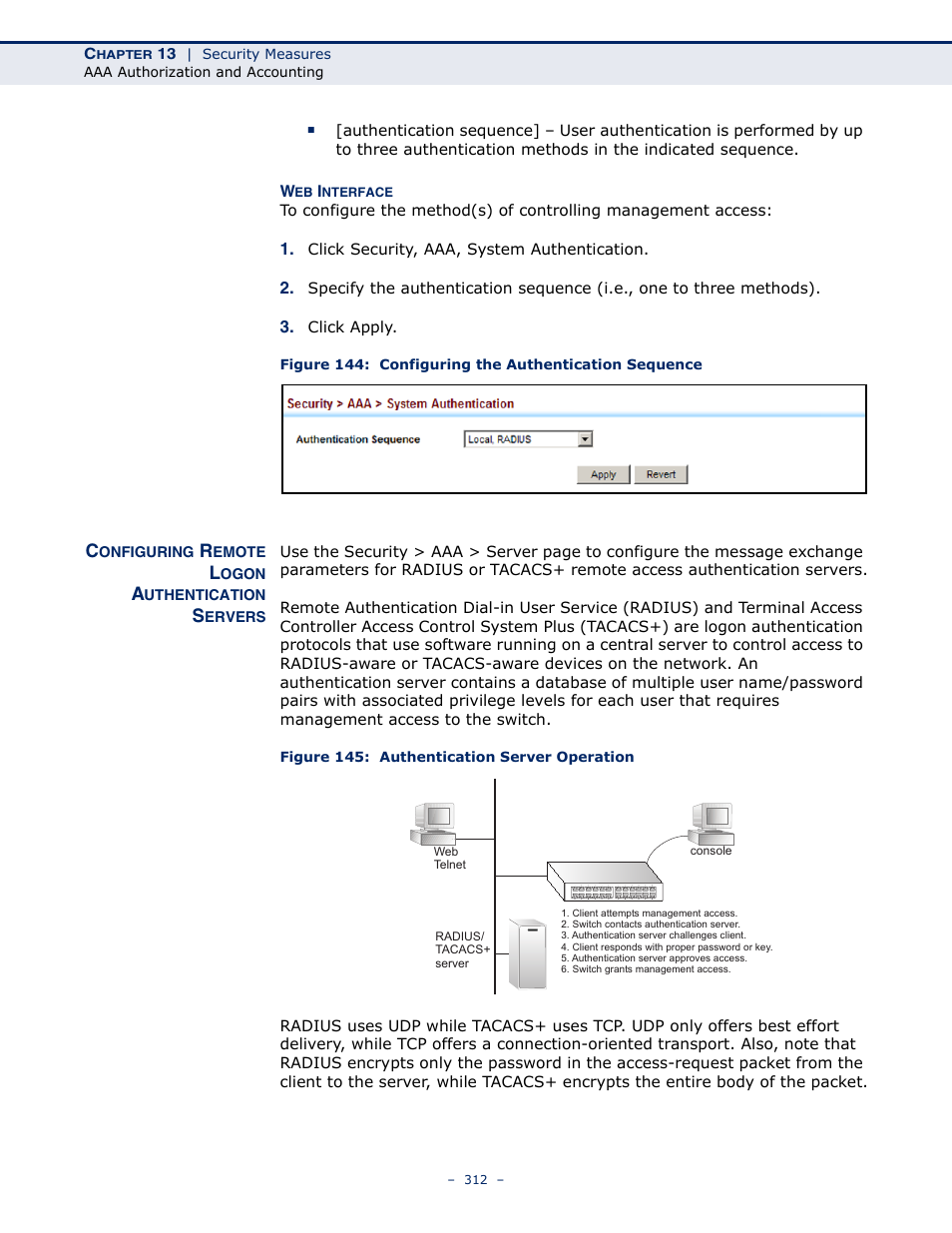 Configuring remote logon authentication servers, Figure 145: authentication server operation | LevelOne GTL-2691 User Manual | Page 312 / 1644