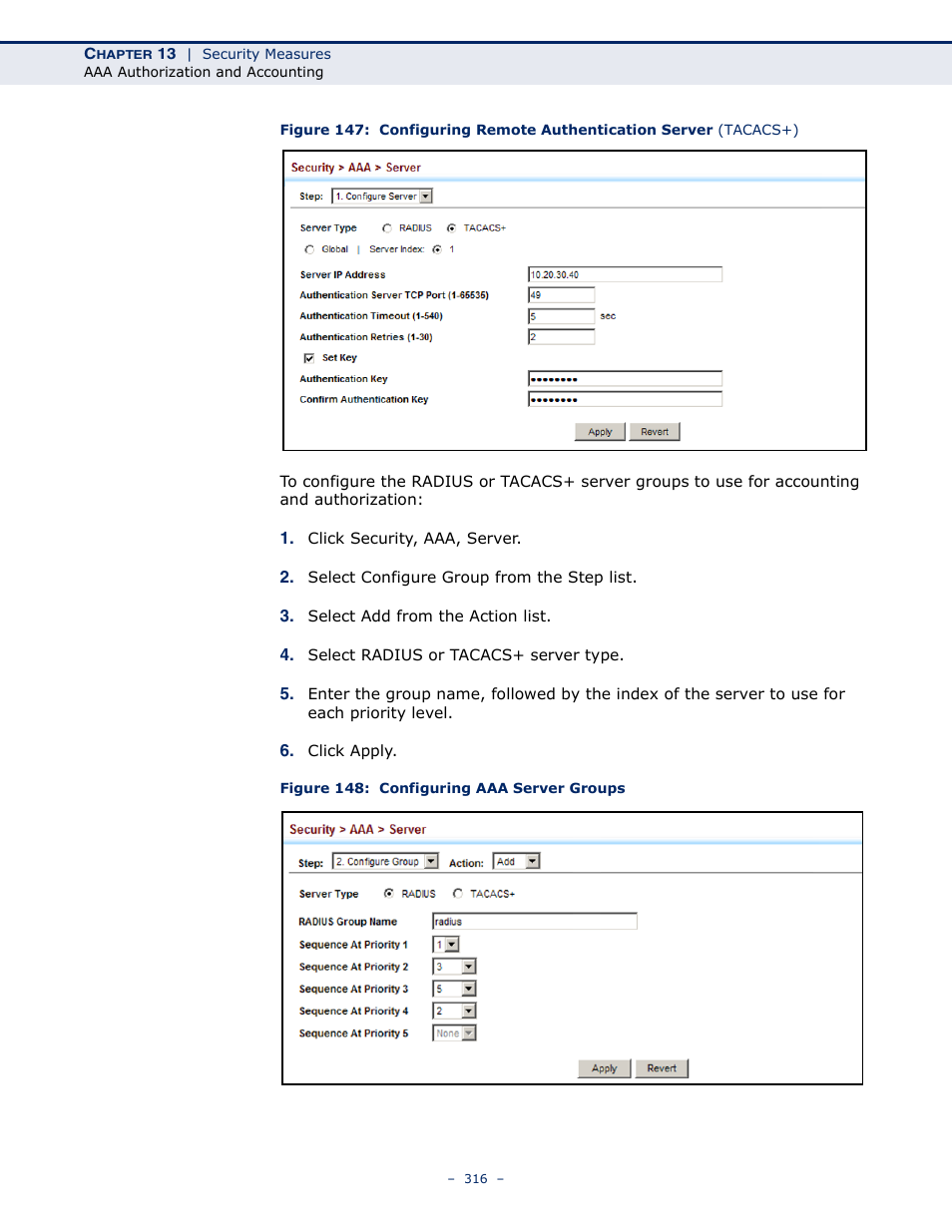 Figure 148: configuring aaa server groups | LevelOne GTL-2691 User Manual | Page 316 / 1644