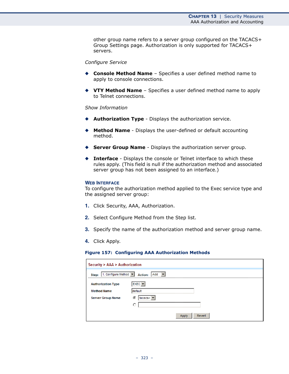 Figure 157: configuring aaa authorization methods | LevelOne GTL-2691 User Manual | Page 323 / 1644